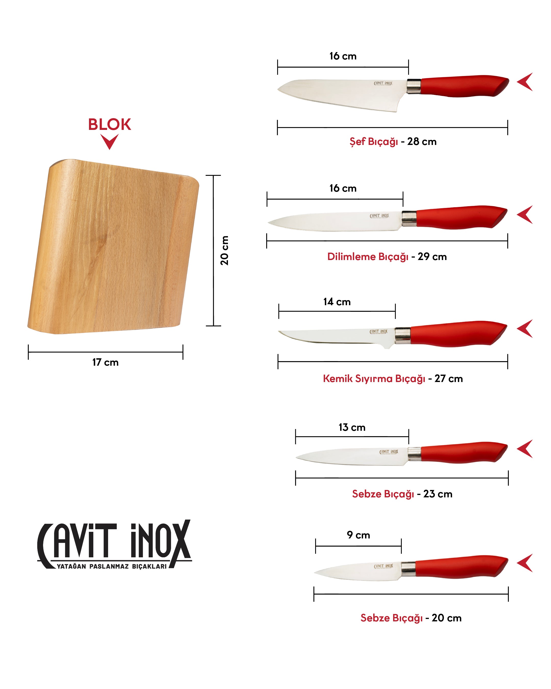 Lüx 6 Parça Mutfak Bıçak Seti Kırmızı