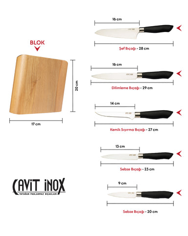 Lüx 6 Parça Mutfak Bıçak Seti Siyah