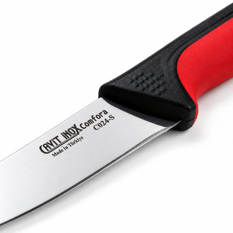 Cavit Inox COMFORA C024-S Sebze Bıçağı 10 cm, kırmızı siyah kaymaz saplı paslanmaz çelik bıçak - görsel 2