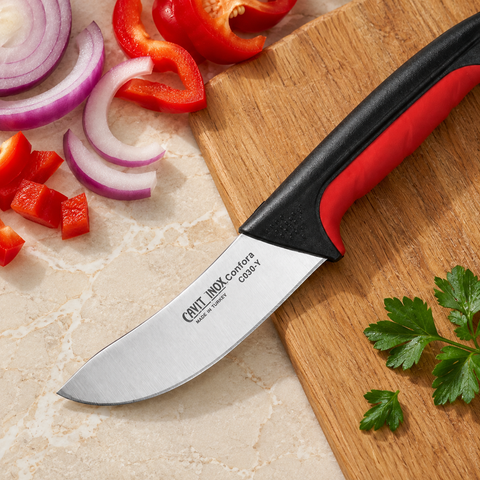 Cavit Inox COMFORA C0320Y Yüzme Bıçağı 11,5 cm, kırmızı siyah kaymaz saplı paslanmaz çelik bıçak - görsel 4