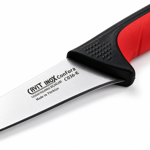 Cavit Inox COMFORA C036-K Kemik Sıyırma Bıçağı 13 cm, kırmızı siyah kaymaz saplı paslanmaz çelik bıçak - görsel 2
