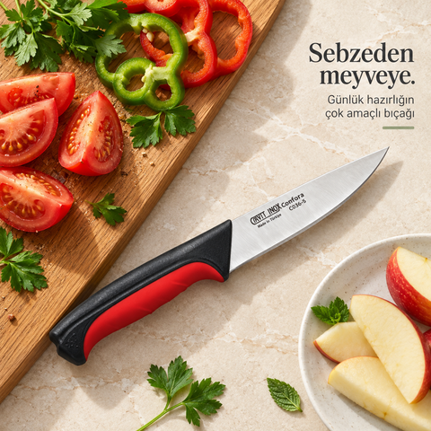 Cavit Inox COMFORA C036-S Et Bıçağı 10 cm, kırmızı siyah kaymaz saplı paslanmaz çelik bıçak - görsel 4