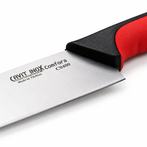 Cavit Inox COMFORA C0400 Santoku Şef Bıçağı 15 cm, kırmızı siyah kaymaz saplı paslanmaz çelik bıçak - görsel 2