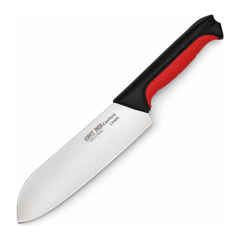 Cavit Inox COMFORA C0400 Santoku Şef Bıçağı 15 cm, kırmızı siyah kaymaz saplı paslanmaz çelik bıçak