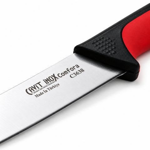 Cavit Inox COMFORA C03638 Et Dilimleme Bıçağı 20 cm, kırmızı siyah kaymaz saplı paslanmaz çelik bıçak - görsel 2