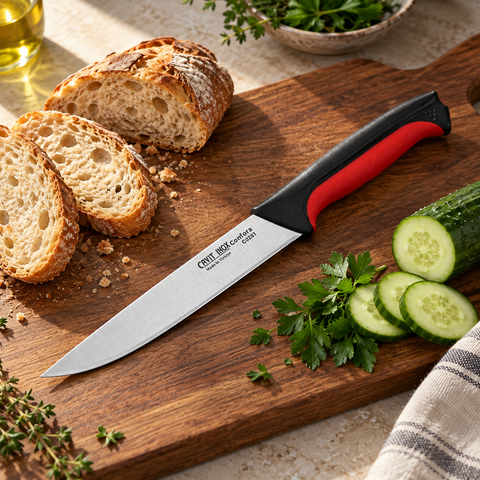 Cavit Inox COMFORA C0281 Sebze ve Ekmek Bıçağı 13 cm, kırmızı siyah kaymaz saplı paslanmaz çelik bıçak - görsel 3
