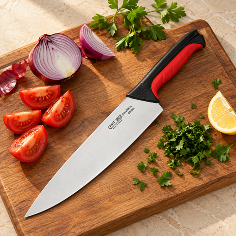 Cavit Inox COMFORA C0462 Şef Bıçağı 20 cm, kırmızı siyah kaymaz saplı paslanmaz çelik bıçak - görsel 3