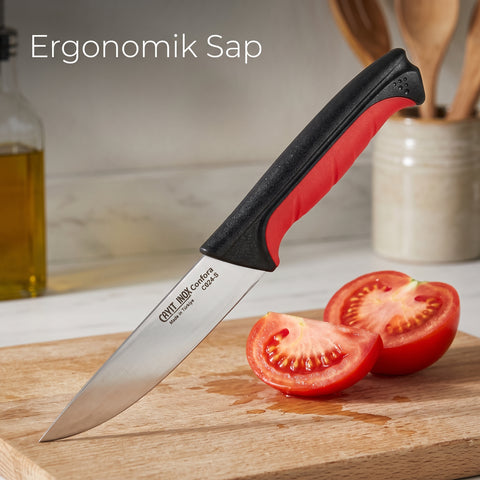 Cavit Inox COMFORA C024-S Sebze Bıçağı 10 cm, kırmızı siyah kaymaz saplı paslanmaz çelik bıçak - görsel 4